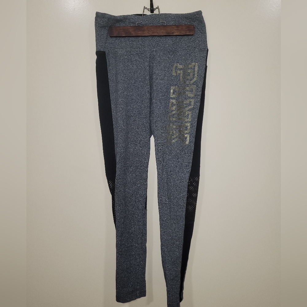 Gray and Black Mesh Leggings with Logo